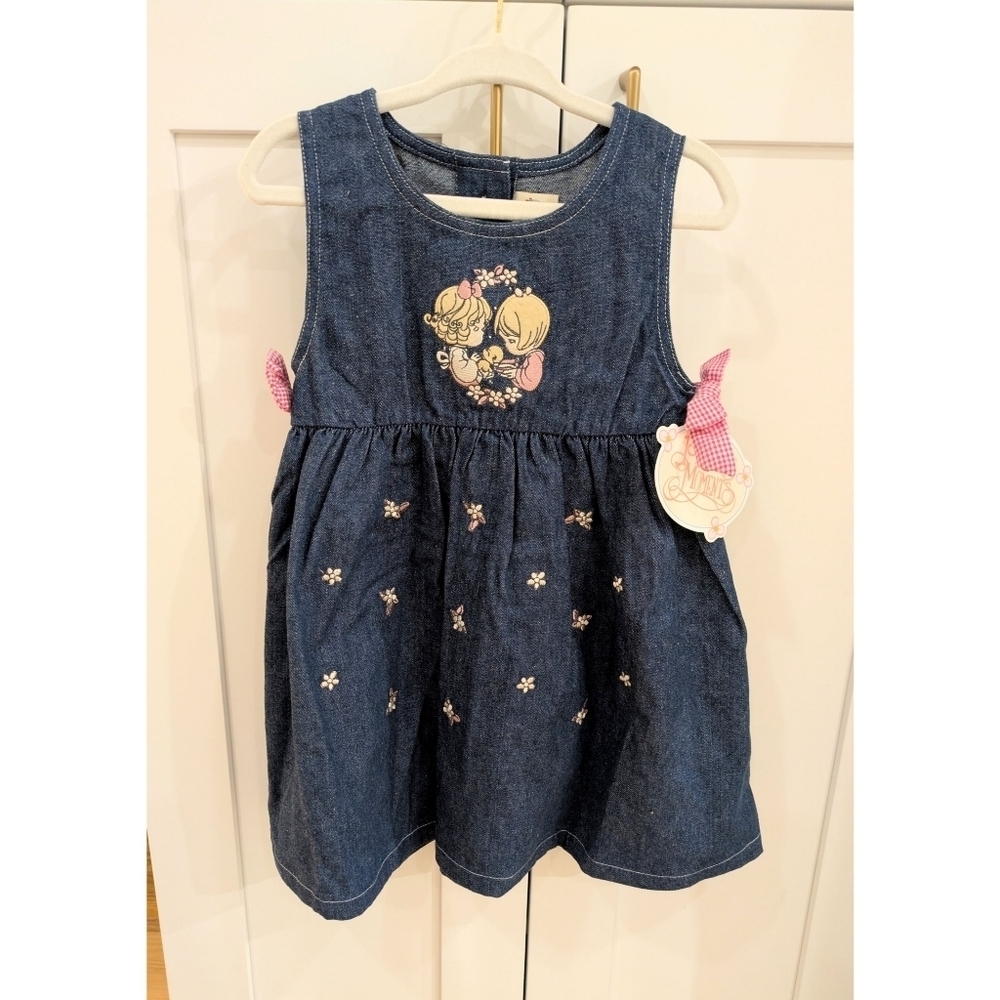 Vintage Embroidered Precious Moments Denim Dress